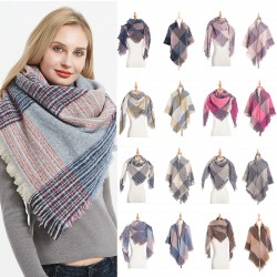 European and American autumn and winter new thickened double-sided checkered fringed square scarf and scarf, women's scarf shawl manufacturer