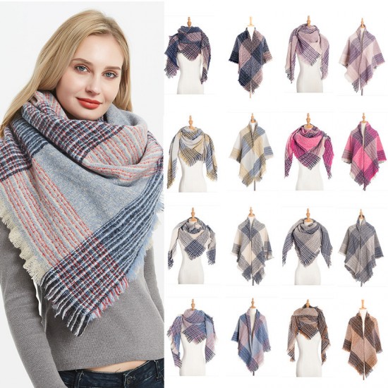 European and American autumn and winter new thickened double-sided checkered fringed square scarf and scarf, women's scarf shawl manufacturer