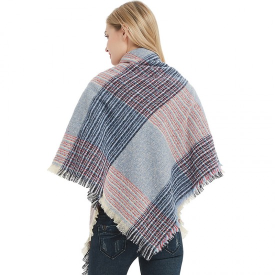European and American autumn and winter new thickened double-sided checkered fringed square scarf and scarf, women's scarf shawl manufacturer