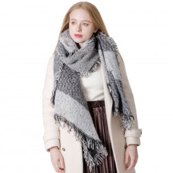 Factory direct supply for export to Europe and America autumn and winter thickened women's shawls with loop yarn, black and gray checkered diagonal scarves in stock