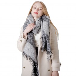 Factory direct supply for export to Europe and America autumn and winter thickened women's shawls with loop yarn, black and gray checkered diagonal scarves in stock