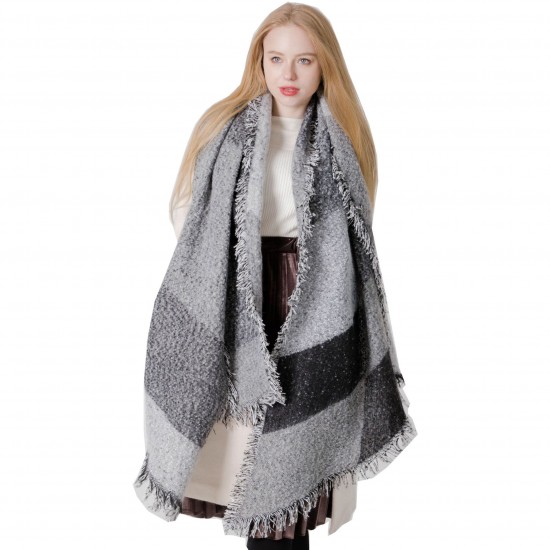 Factory direct supply for export to Europe and America autumn and winter thickened women's shawls with loop yarn, black and gray checkered diagonal scarves in stock
