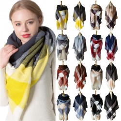New yellow and gray faux cashmere large checkered square scarves and shawls for women in autumn and winter, produced by Tonglu manufacturer