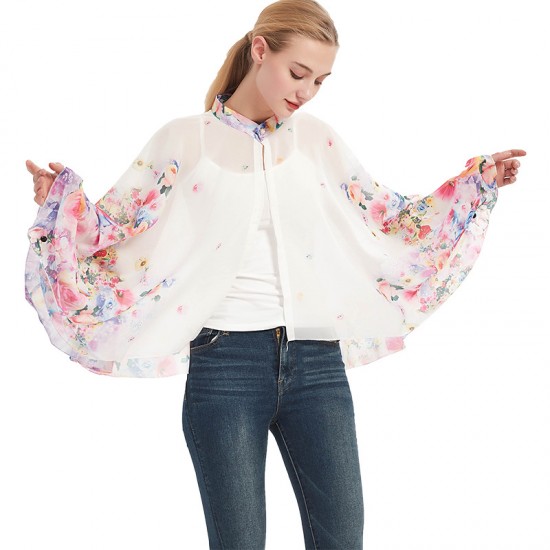 Summer new button sun-protective clothing for driving and cycling, women 's cardigan printed anti-嗮 thin shawl sunshade cape Summer new button sun-protective clothing for driving and cycling, women 's cardigan printed anti-嗮 thin shawl sunshade cape