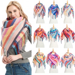 Factory direct supply for export to Europe and America, autumn and winter men's and women's scarves, scarves and shawls with stripes, full polyester knitted fringes and tassels