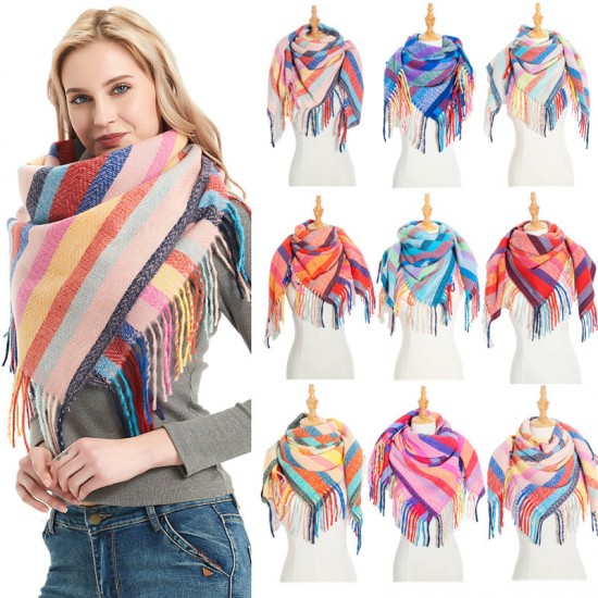 Factory direct supply for export to Europe and America, autumn and winter men's and women's scarves, scarves and shawls with stripes, full polyester knitted fringes and tassels
