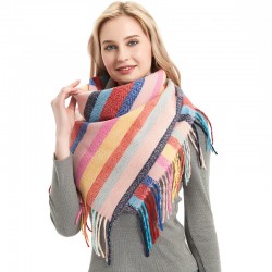 Factory direct supply for export to Europe and America, autumn and winter men's and women's scarves, scarves and shawls with stripes, full polyester knitted fringes and tassels