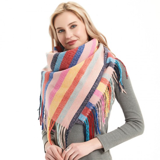 Factory direct supply for export to Europe and America, autumn and winter men's and women's scarves, scarves and shawls with stripes, full polyester knitted fringes and tassels