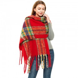 New autumn and winter style European and American loop yarn polyester women's warm thickened thick beard, thick tassel and fine checkered scarf for foreign trade