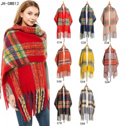 New autumn and winter style European and American loop yarn polyester women's warm thickened thick beard, thick tassel and fine checkered scarf for foreign trade