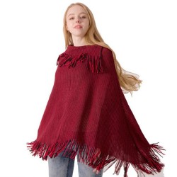 European and American autumn and winter warp knitted bat-sleeved lapel knitted sweater, women's fringed knitted sweater, pullover, cape and shawl