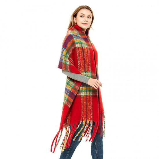 New autumn and winter style European and American loop yarn polyester women's warm thickened thick beard, thick tassel and fine checkered scarf for foreign trade
