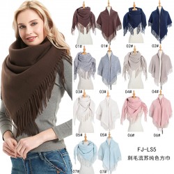 Factory direct supply of European and American style autumn and winter men's and women's full polyester knitted solid color fringed square scarves and scarves wholesale