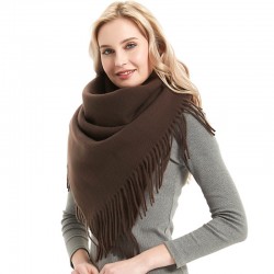 Factory direct supply of European and American style autumn and winter men's and women's full polyester knitted solid color fringed square scarves and scarves wholesale
