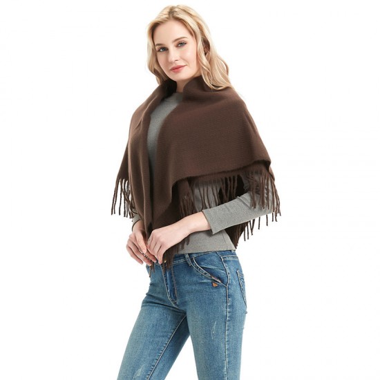 Factory direct supply of European and American style autumn and winter men's and women's full polyester knitted solid color fringed square scarves and scarves wholesale Factory direct supply of European and American style autumn and winter men's and women's full polyester knitted solid color fringed square scarves and scarves wholesale