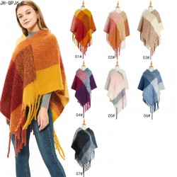 Amazon's hot European and American style new autumn and winter women's shawl, thick fringed loop gauze, large checkered cape