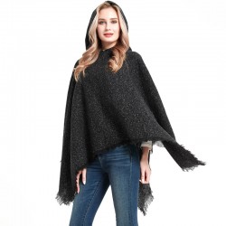 Factory direct sales, foreign trade in stock, European and American spring, autumn and winter women's shawls with floral patterns, pure black hooded capes