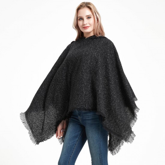 Factory direct sales, foreign trade in stock, European and American spring, autumn and winter women's shawls with floral patterns, pure black hooded capes Factory direct sales, foreign trade in stock, European and American spring, autumn and winter women's shawls with floral patterns, pure black hooded capes