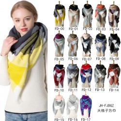 New yellow and gray faux cashmere large checkered square scarves and shawls for women in autumn and winter, produced by Tonglu manufacturer