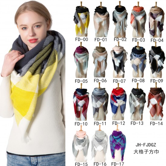 New yellow and gray faux cashmere large checkered square scarves and shawls for women in autumn and winter, produced by Tonglu manufacturer New yellow and gray faux cashmere large checkered square scarves and shawls for women in autumn and winter, produced by Tonglu manufacturer