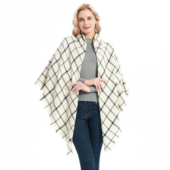 Factory direct sales, new autumn and winter style scarves, faux cashmere acrylic black beige checkered square scarves and shawls for women