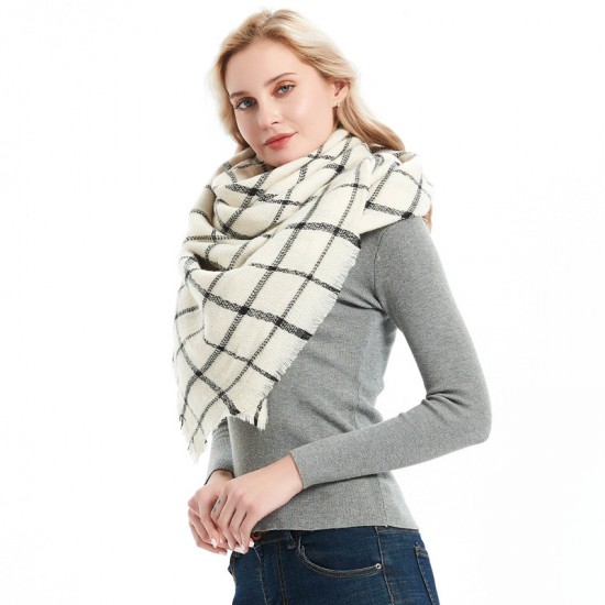 Factory direct sales, new autumn and winter style scarves, faux cashmere acrylic black beige checkered square scarves and shawls for women