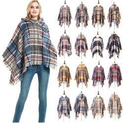 Factory direct sales of new export capes, European and American spring, autumn and winter new tweed pullover checkered hooded cape shawls