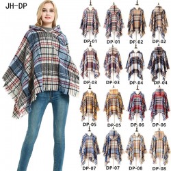 Factory direct sales of new export capes, European and American spring, autumn and winter new tweed pullover checkered hooded cape shawls