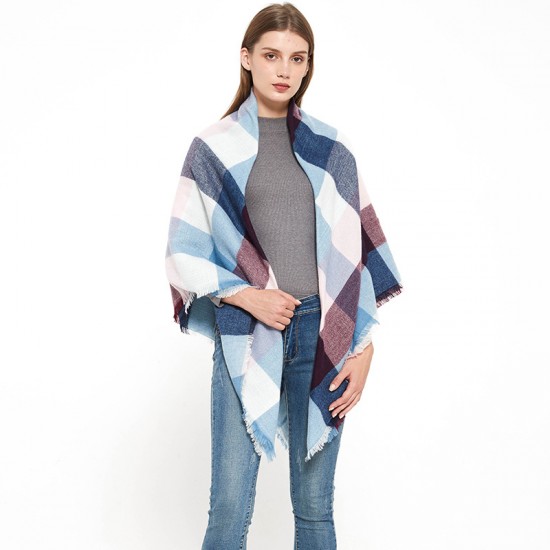 Factory direct sales of 48-count fine yarn high-density checkered square scarves and shawls for women with European and American autumn and winter outer molds