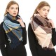 Amazon's hot autumn and winter new style European and American loop yarn shawl manufacturer blue fringed checkered square scarf