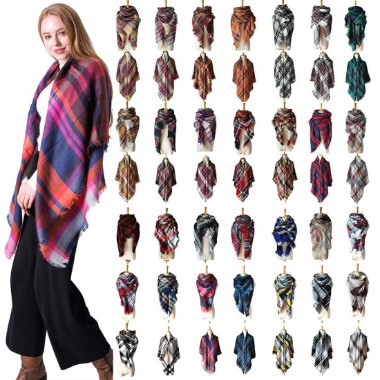 Wholesale of new autumn and winter seven-color checkered square scarves, men's and women's faux cashmere checkered scarves and shawls from Europe and America Wholesale of new autumn and winter seven-color checkered square scarves, men's and women's faux cashmere checkered scarves and shawls from Europe and America