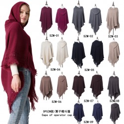 Foreign trade autumn and winter new knitted hooded cape shawl, monochrome pullover cape knitted sweater, hooded large shawl manufacturer