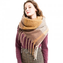 Thickened double-sided patchwork scarves and shawls for autumn and winter in the European and American style with thick tassels and braids