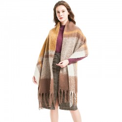 Thickened double-sided patchwork scarves and shawls for autumn and winter in the European and American style with thick tassels and braids