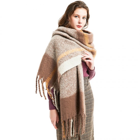 Thickened double-sided patchwork scarves and shawls for autumn and winter in the European and American style with thick tassels and braids Thickened double-sided patchwork scarves and shawls for autumn and winter in the European and American style with thick tassels and braids