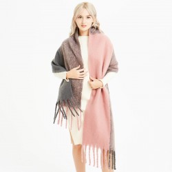 European and American thick tassel loop gauze color-blocked scarf, solid color shawl for women, thickened two-color color-blocked warm scarf for autumn and winter