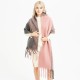 European and American thick tassel loop gauze color-blocked scarf, solid color shawl for women, thickened two-color color-blocked warm scarf for autumn and winter European and American thick tassel loop gauze color-blocked scarf, solid color shawl for women, thickened two-color color-blocked warm scarf for autumn and winter