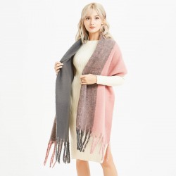 European and American thick tassel loop gauze color-blocked scarf, solid color shawl for women, thickened two-color color-blocked warm scarf for autumn and winter