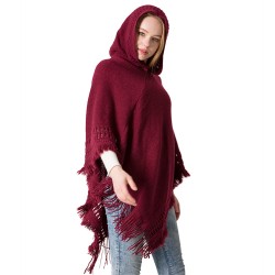 Foreign trade autumn and winter new knitted hooded cape shawl, monochrome pullover cape knitted sweater, hooded large shawl manufacturer