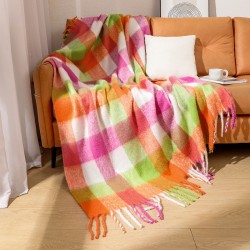 For the autumn and winter seasons in Europe and America, we offer a thick, thickened, checkered, large shawl, blanket and sofa blanket with loop yarn imitation mohair