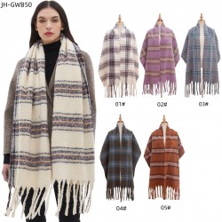 Custom manufacturer of new autumn and winter style circle sand imitation mohair jacquard tassel striped scarves and shawls for foreign trade in Europe and America