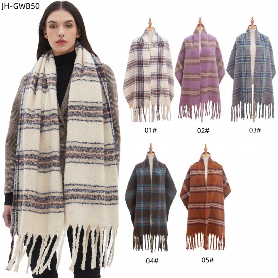 Custom manufacturer of new autumn and winter style circle sand imitation mohair jacquard tassel striped scarves and shawls for foreign trade in Europe and America Custom manufacturer of new autumn and winter style circle sand imitation mohair jacquard tassel striped scarves and shawls for foreign trade in Europe and America