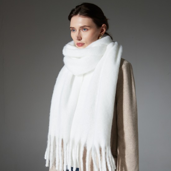 Amazon export European and American autumn and winter hoop gauze thick beard thick braid tassel white scarf shawl in stock manufacturer
