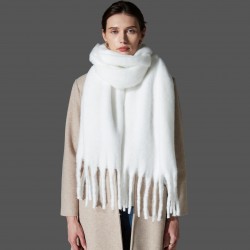 Amazon export European and American autumn and winter hoop gauze thick beard thick braid tassel white scarf shawl in stock manufacturer