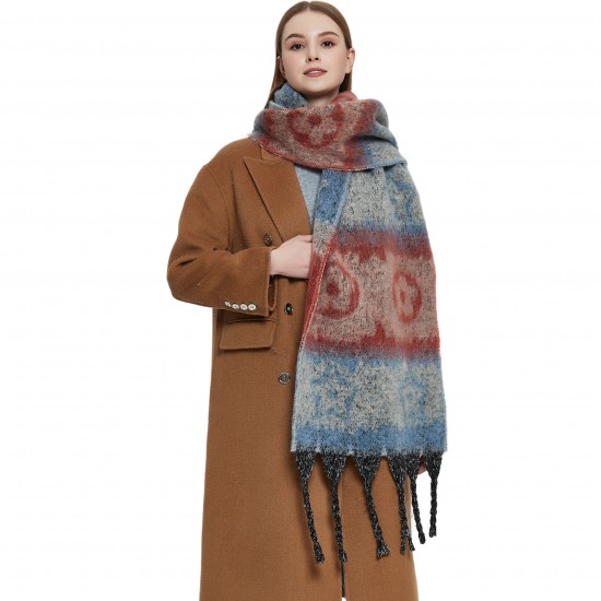 New cross-border shawl for women, European and American autumn and winter thickened imitation mohair coarse tassel large jacquard flower scarf New cross-border shawl for women, European and American autumn and winter thickened imitation mohair coarse tassel large jacquard flower scarf