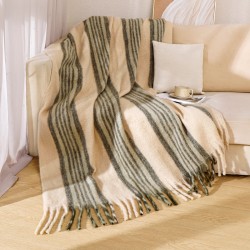 Export Europe and America autumn and winter loop yarn imitation mohair coarse beard green rice striped large shawl thickened plush blanket factory