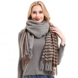 Factory direct sales for export, new autumn and winter scarves from Europe and America, brown checkered scarves, women's tassel shawls