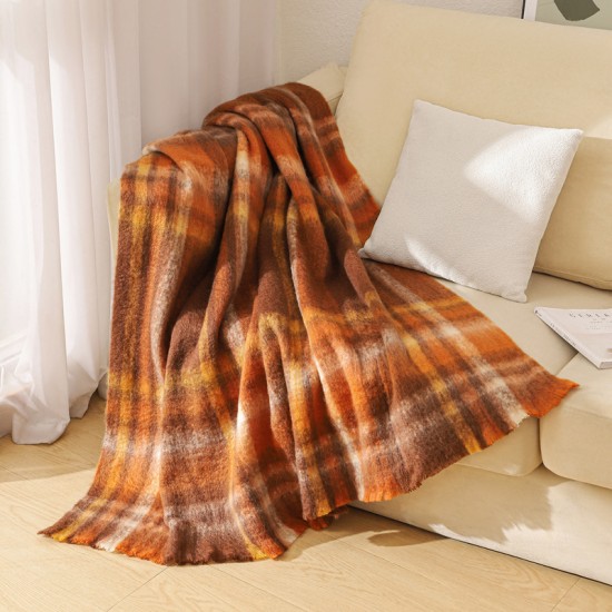 Foreign trade European and American autumn and winter hoop yarn imitation mohair coffee-colored thickened shawl cover blanket manufacturer Foreign trade European and American autumn and winter hoop yarn imitation mohair coffee-colored thickened shawl cover blanket manufacturer