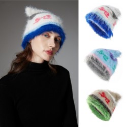 Cross-border foreign trade autumn and winter new style mink cute cat ear knitted hat, ear protectors, pilfered woolen hat manufacturer