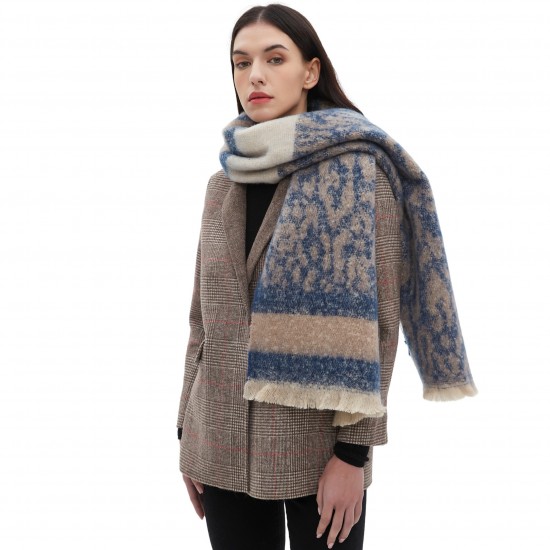 Wholesale manufacturer of new cross-border trade European and American autumn and winter men's and women's short beard jacquard patchwork leopard print scarves